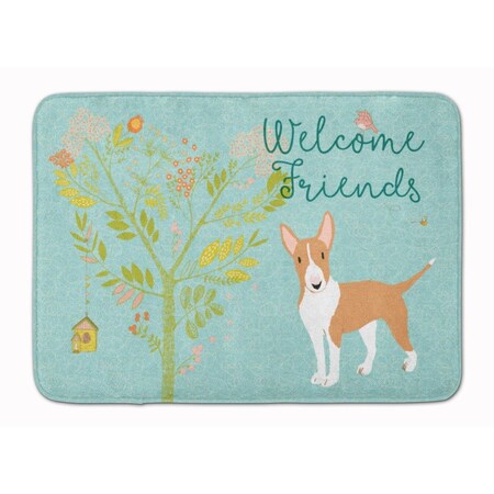 Carolines Treasures Welcome Friends Brown Bull Terrier Machine Washable Memory Foam Mat BB7605RUG